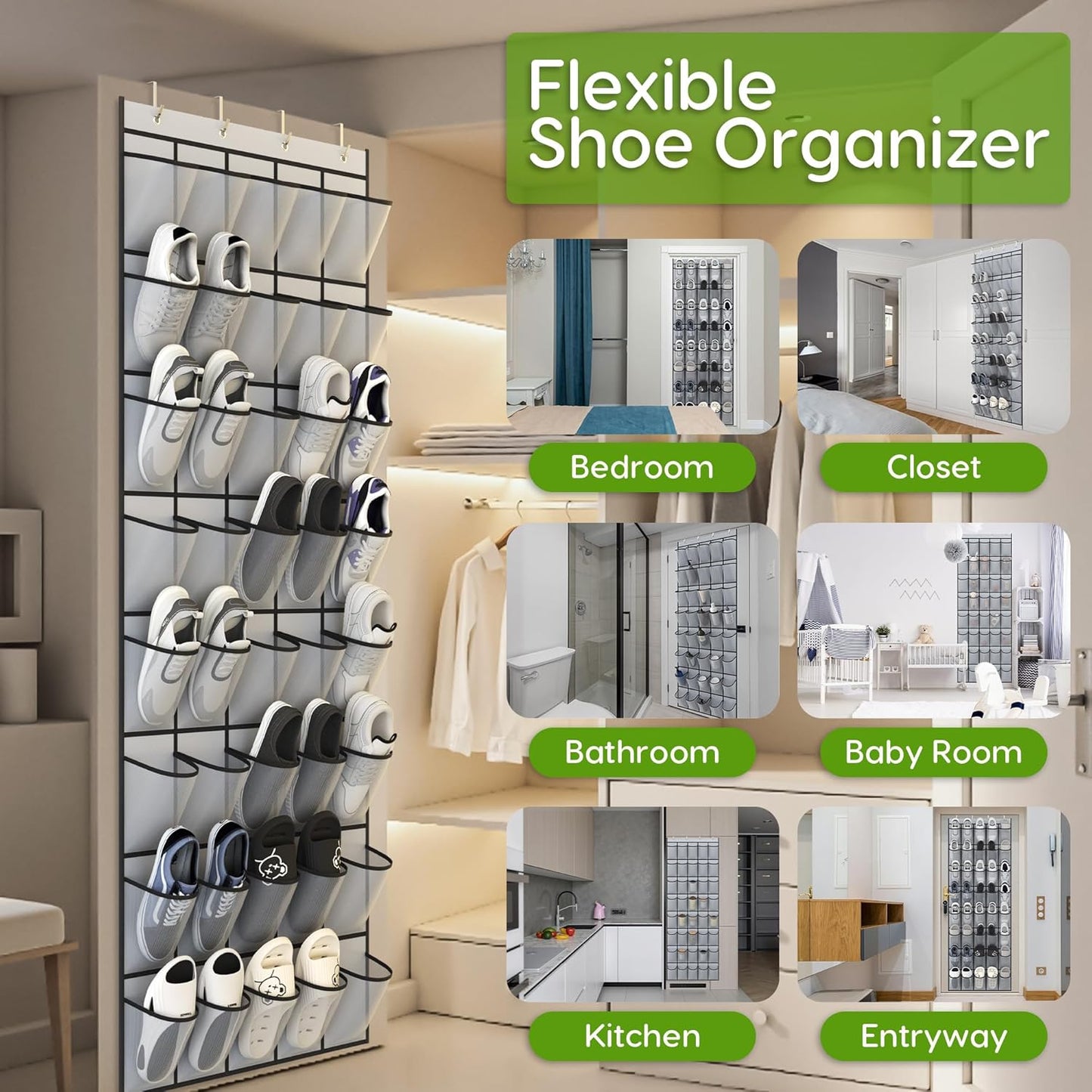 Unjumbly Over the Door Shoe Organizer with 40 Large Breathable Mesh Pockets, Space Saving Shoe Holder, Hanging Shoe Rack for Entryway Bedroom Closet Storage (Grey, 40 Pockets)