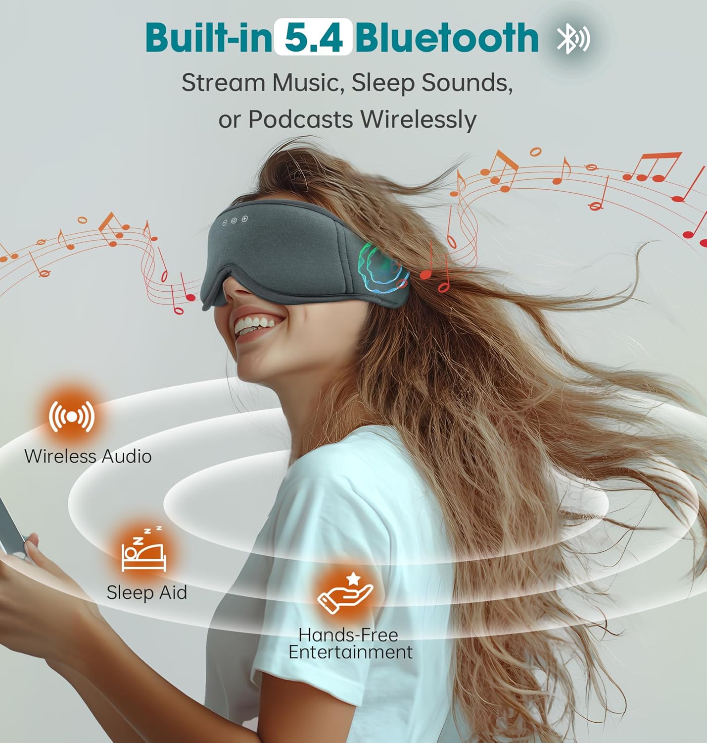 Sleep Mask with Headphones Bluetooth 5.4，LC-dolida 2025 New 3D Bluetooth Sleep Mask Headphones with Soft Bamboo Cotton for Side Sleepers Women Men, Sustainable Luxury for Better Sleep