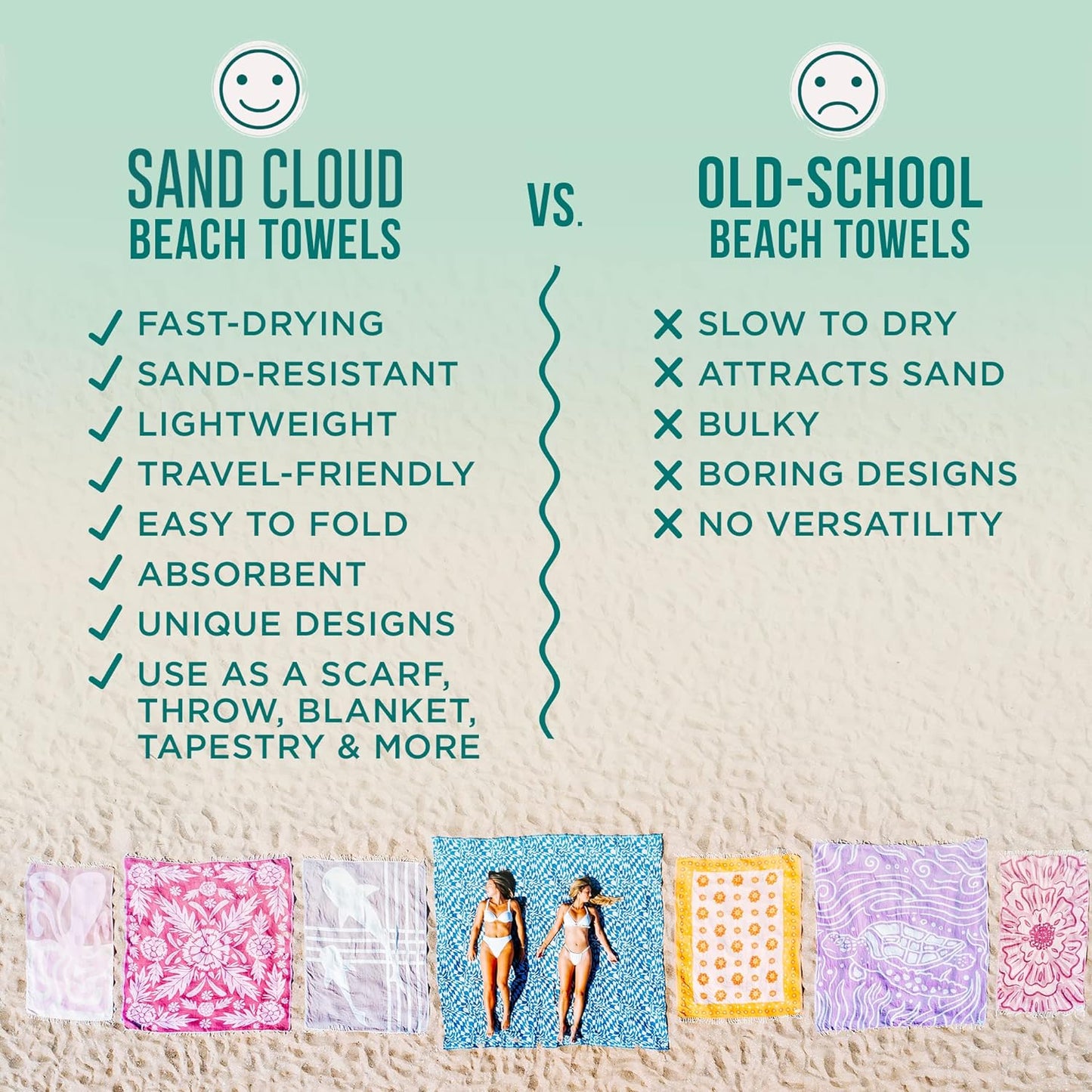 Sand Cloud Turkish Beach Towel - Sand Free - 100% Organic Turkish Cotton Yarn - Quick Dry Towel for Beach, Picnic Blanket or Throw - As Seen on Shark Tank - Santa Fe (Green)