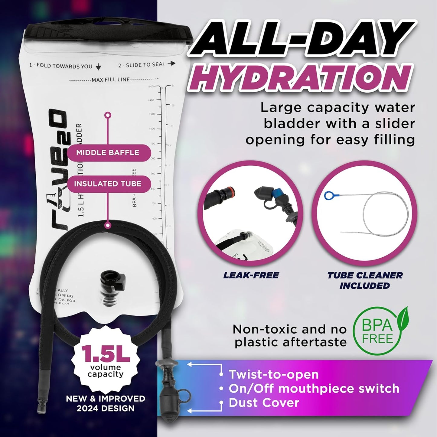 Rave Hydration Backpack – Anti-Theft Festival Hydration Pack with 1.5L Leakproof TPU Bladder – Slim, Insulated Water Pack with Secret Pockets & Breathable Back – for Raves, Music Festivals, EDC