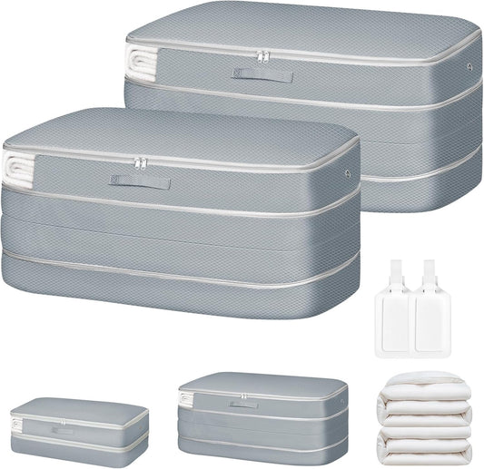 Comforter Storage Bag - Large Capacity Bedding Storage Bags Ultra Space Saving Self Compression Organizer, Washable Compression Bags for Storage Comforter Blanket Duvet Pillow, 2-Pack, Grey