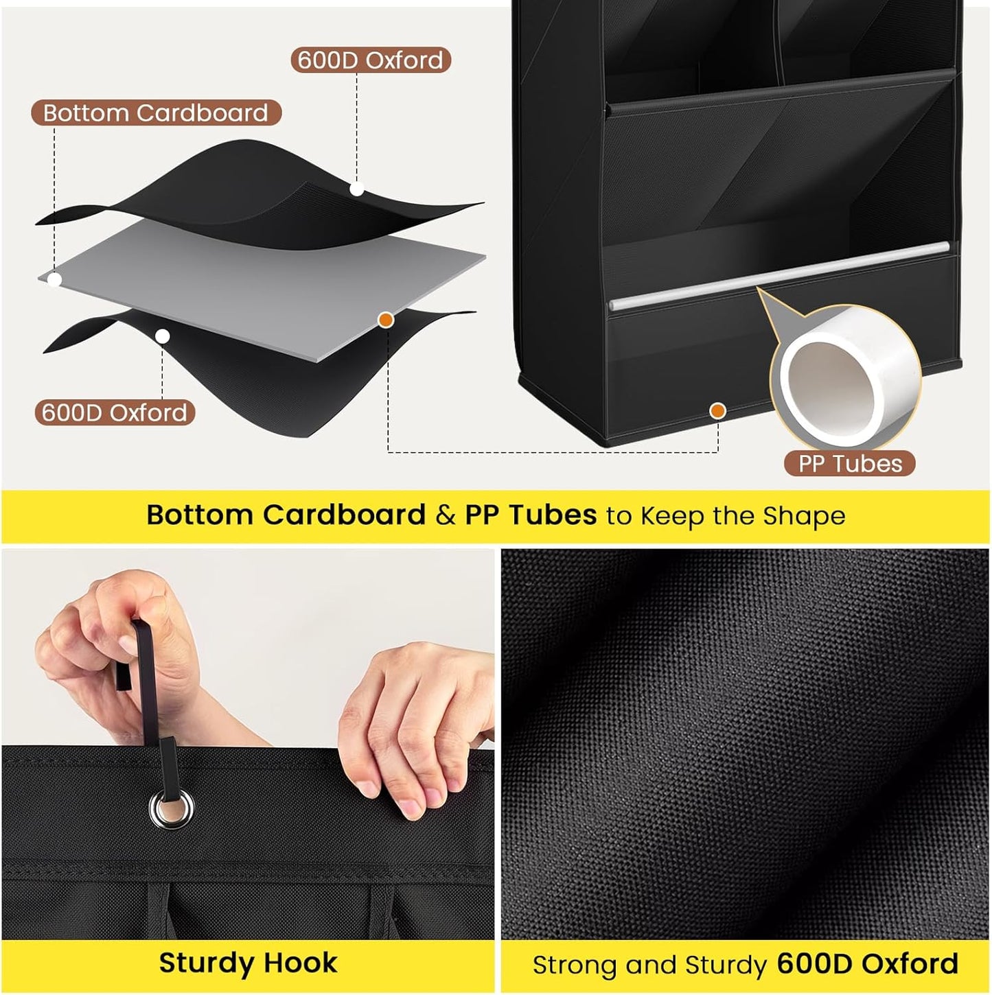 Over the Door Shoe Organizer for Closet, Shoes Rack for Closet with 15 Large Pockets, Hanging Shoe Organizers for Boot Storage, Behind the Door Narrow Shoe Holder for Small Shoes, Black