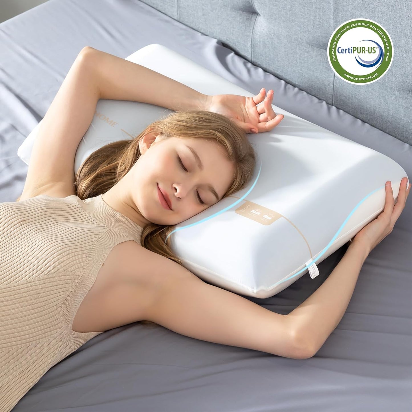 EGOHOME Cooling Memory Foam Pillow for Sleeping, Neck Pillow for Side, Back, Stomach Sleepers, Bed Pillow for Neck Pain Relief, Two-Sided Washable Reversible Cover, Standard Size (1 Pack, 5'')