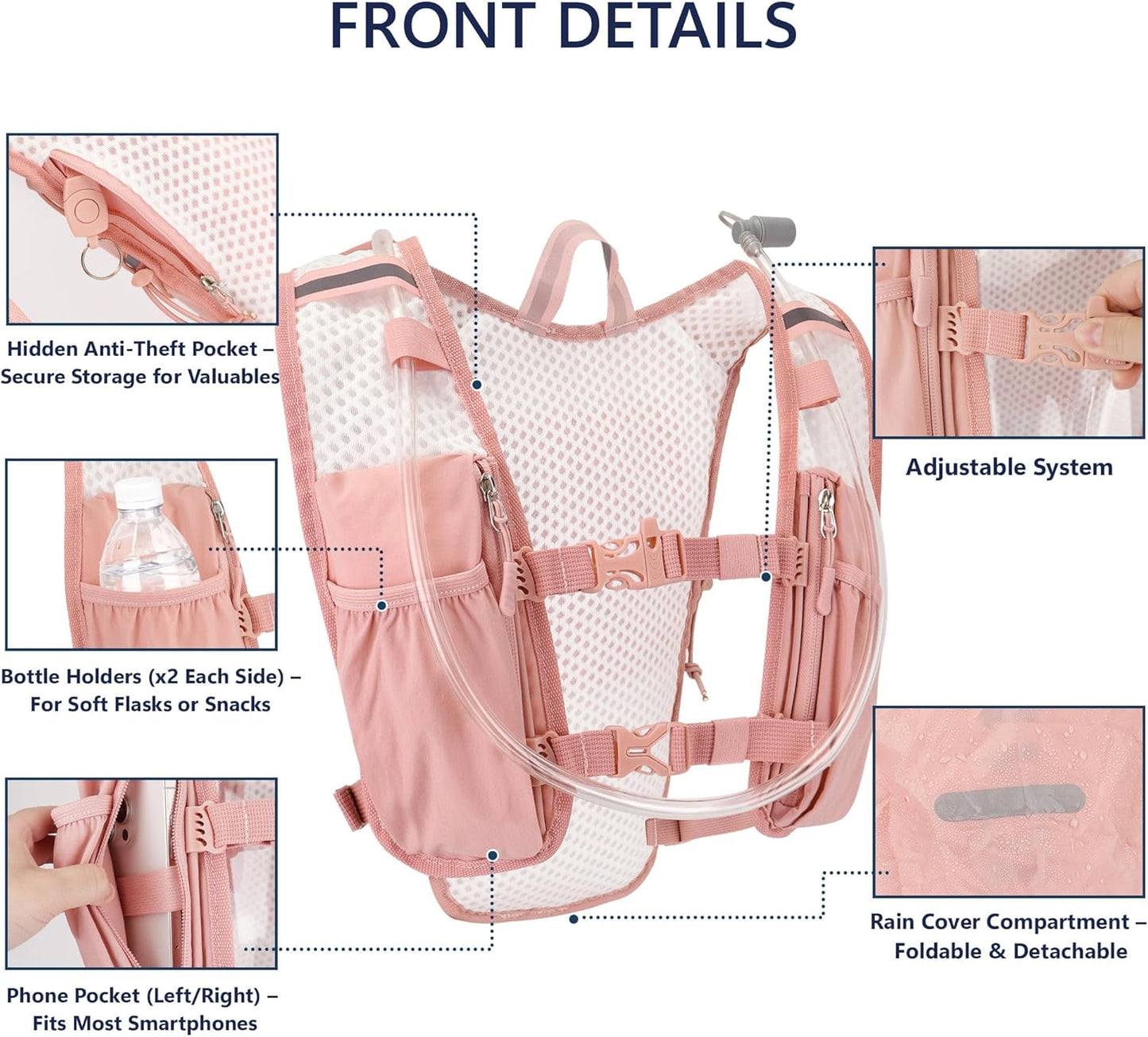 Zavothy Hydration Running Vest for Men & Women – Lightweight 1.5L Hydration Pack with Phone Pockets, Water Bottle Holders, Reflective Strips, Rain Cover – Trail Running, Cycling, Marathon