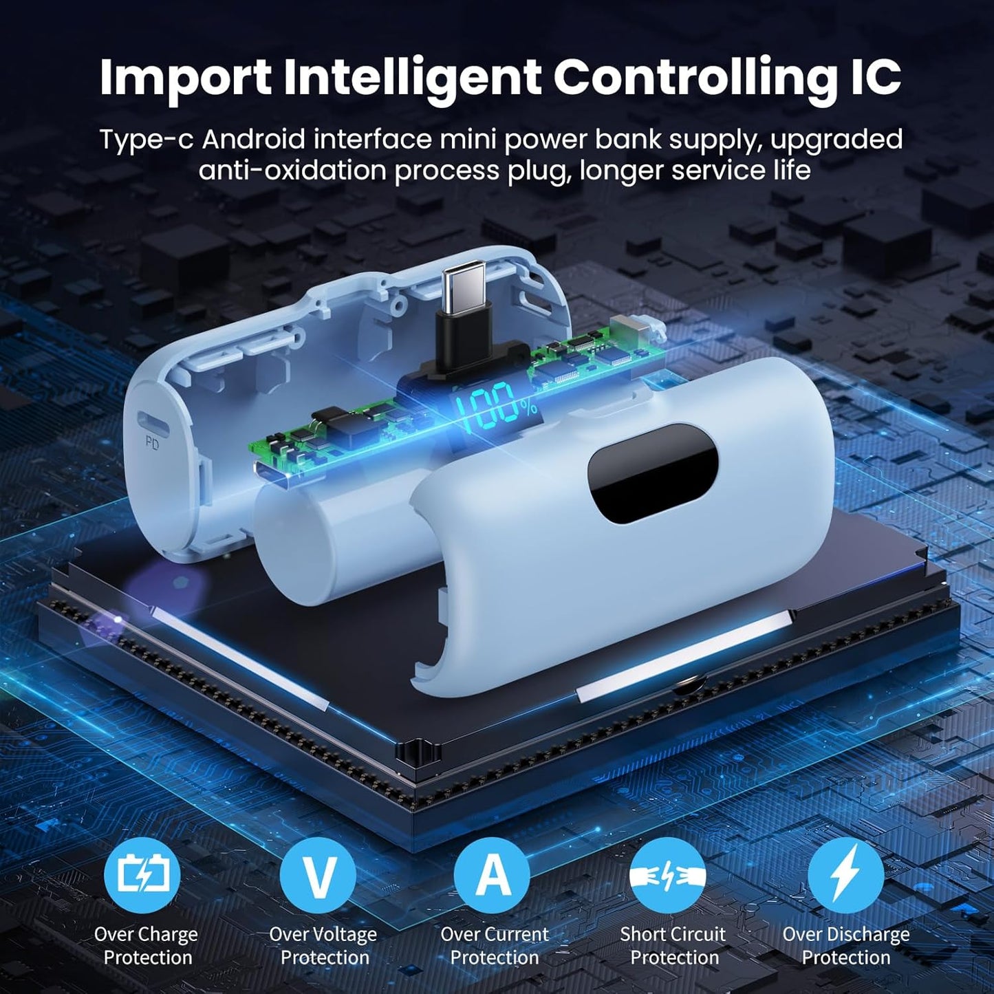 [2-Pack] Mini Portable Charger 5000mAh Power Bank,3A PD USB C Cell Phone Portable Power, LCD Display Battery Pack Compatible with iPhone 16/15/15 plus/15 pro/15 pro Max/Android/Samsung/Moto/LG etc