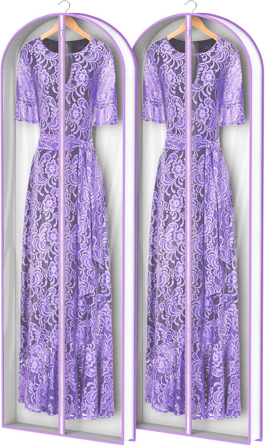 Zilink Breathable Dress Bags for Gowns 72" Clear Wedding Dress Garment Bag Dress Bags for Hanging Clothes with 4" Gussted for Long Evening Dresses, Fur Coat, Long garment Bags for Gowns, Set of 2