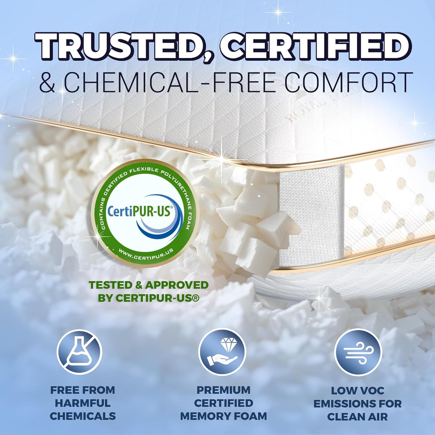 Royal Therapy King Memory Foam Pillows 4-Pack - Shredded Memory Foam Pillow for All Sleep Positions - Medium Firm Pillow Adjustable Loft, Bamboo Rayon Pillowcase, CertiPUR-US, Oeko-TEX Certified