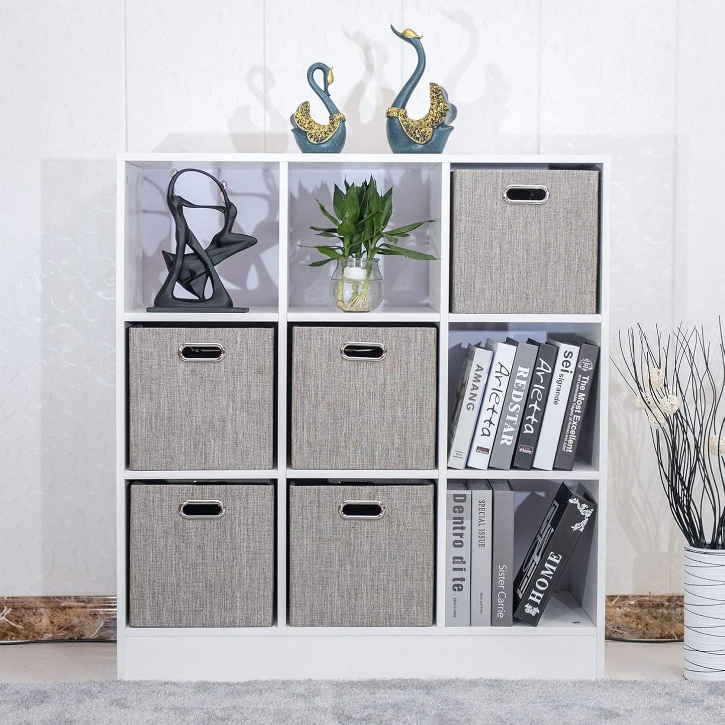 Posprica 3X Thicker Fabric Storage Cubes 13 inch Collapsible Storage Bins for Organization, Cubby Storage Baskets for Organizing Shelf Cabinet Bookcase Boxes, Set of 4, Coffee