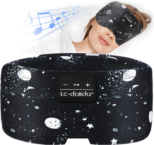 LC-dolida Sleep Mask with Bluetooth Headphones, Extra Large Silk Eye Mask for Sleeping Side Day Sleepers, Sleep Headphones Bluetooth 5.4 for Women Men with Thin Speaker, Blackout, Comfort, Microphone
