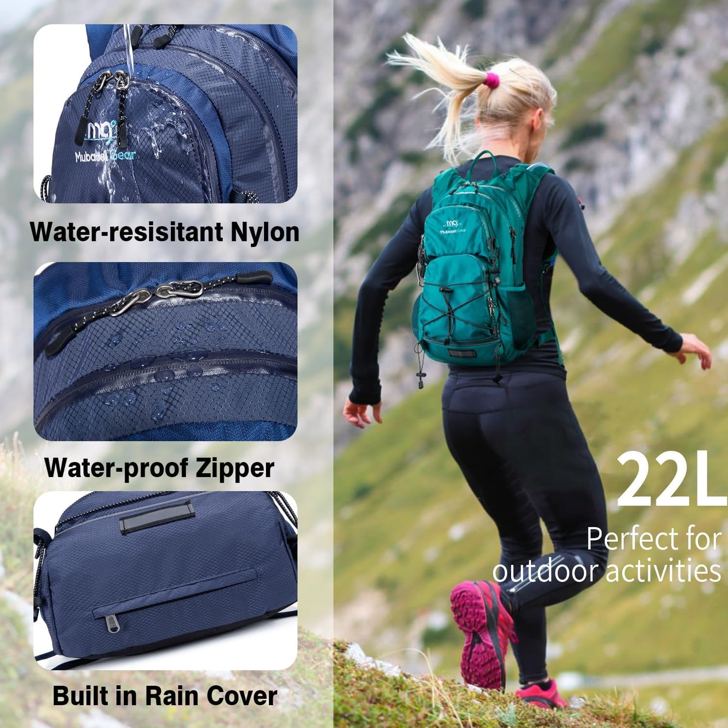 Insulated Hydration Backpack Pack with 2L Water Bladder Lightweight 22L Hiking Backpack Bag for Women Men Daypack for Hiking Running Festival Camping Biking