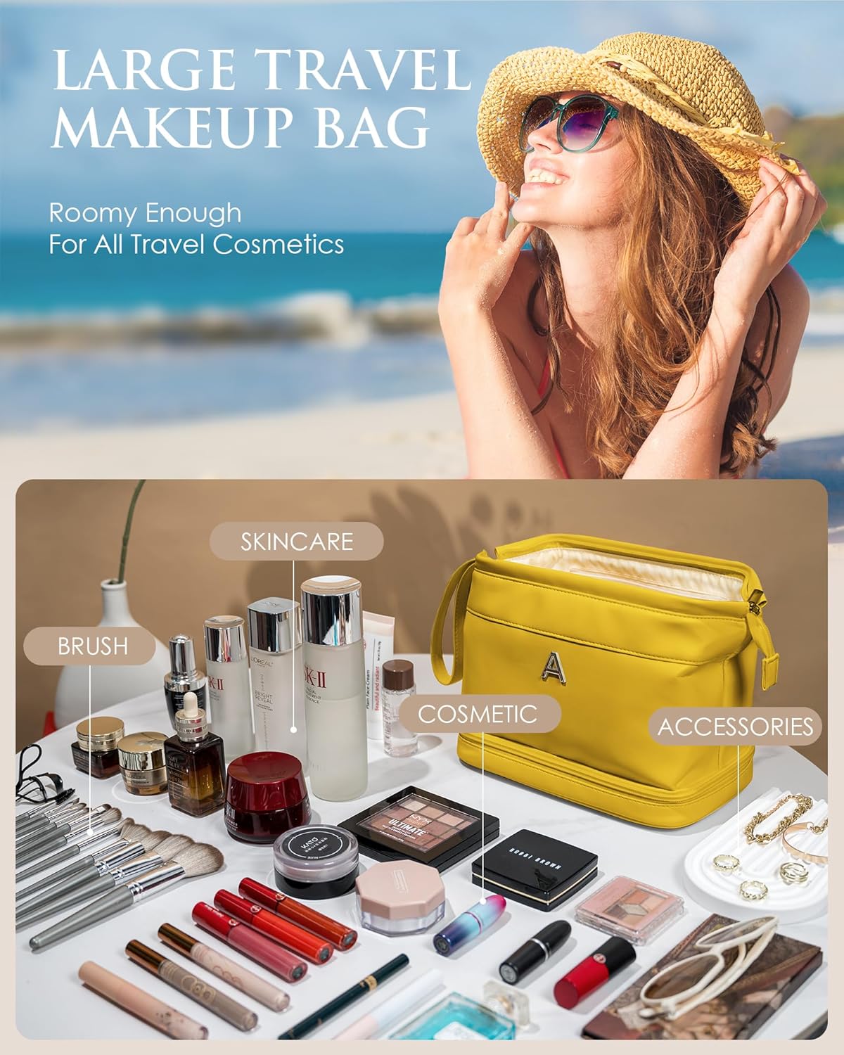 Monogrammed Gifts for Women, Initial Makeup Bag, Travel Gifts, Personalized Bags, Waterproof Double Layer Cosmetic Bag,PU Leather Makeup Bags Letter Travel Toiletry Bag, Friend Gifts