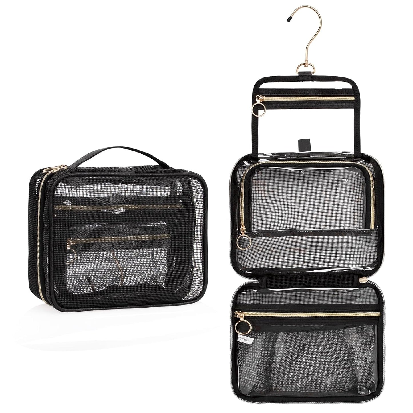 CUBETASTIC Mesh Shower Bag, Hanging Travel Toiletry Bag for Men Women, Portable Quick Dry Shower Organizer Pouch for College Dorm Room Essentials with 3 Compartment