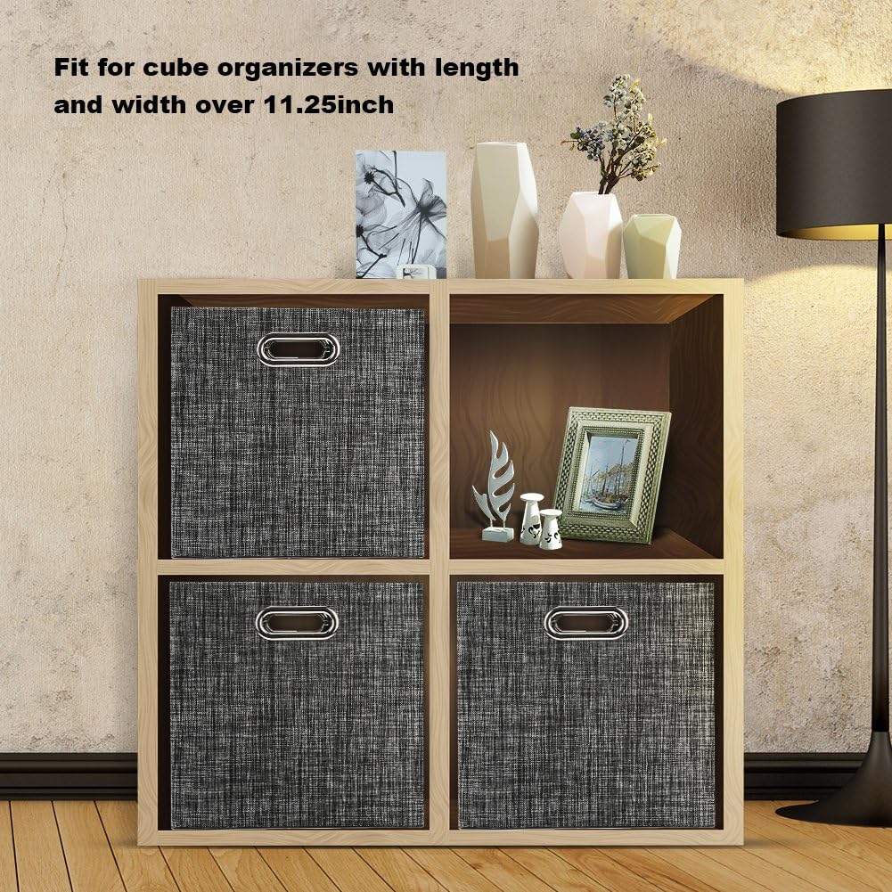 Posprica Collapsible Storage Cubes,11×11 Heavy Duty Fabric Stroage Basket Bins, 4pcs,Black