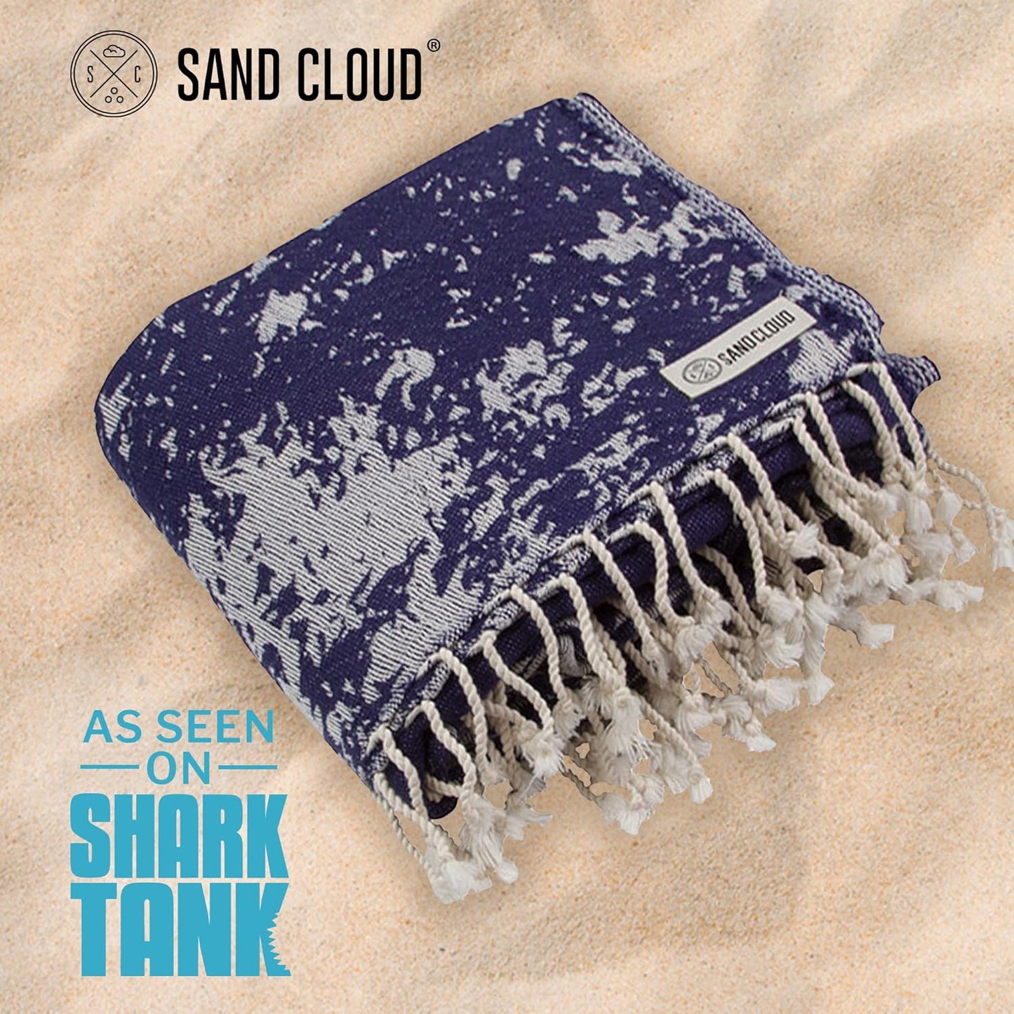 Sand Cloud Large Turkish Beach Towel - Sand Free - 100% Organic Turkish Cotton Yarn - Quick Dry Towel for Beach, Picnic, Blanket or Bath - As Seen on Shark Tank - Marine Life (Navy Crush Turtle)