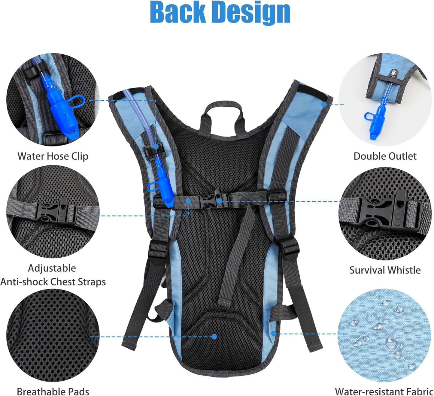 Zavothy Hydration Backpack with 2L Hydration Bladder Water Backpack for Hiking Hydration Pack for Running Cycling Hiking
