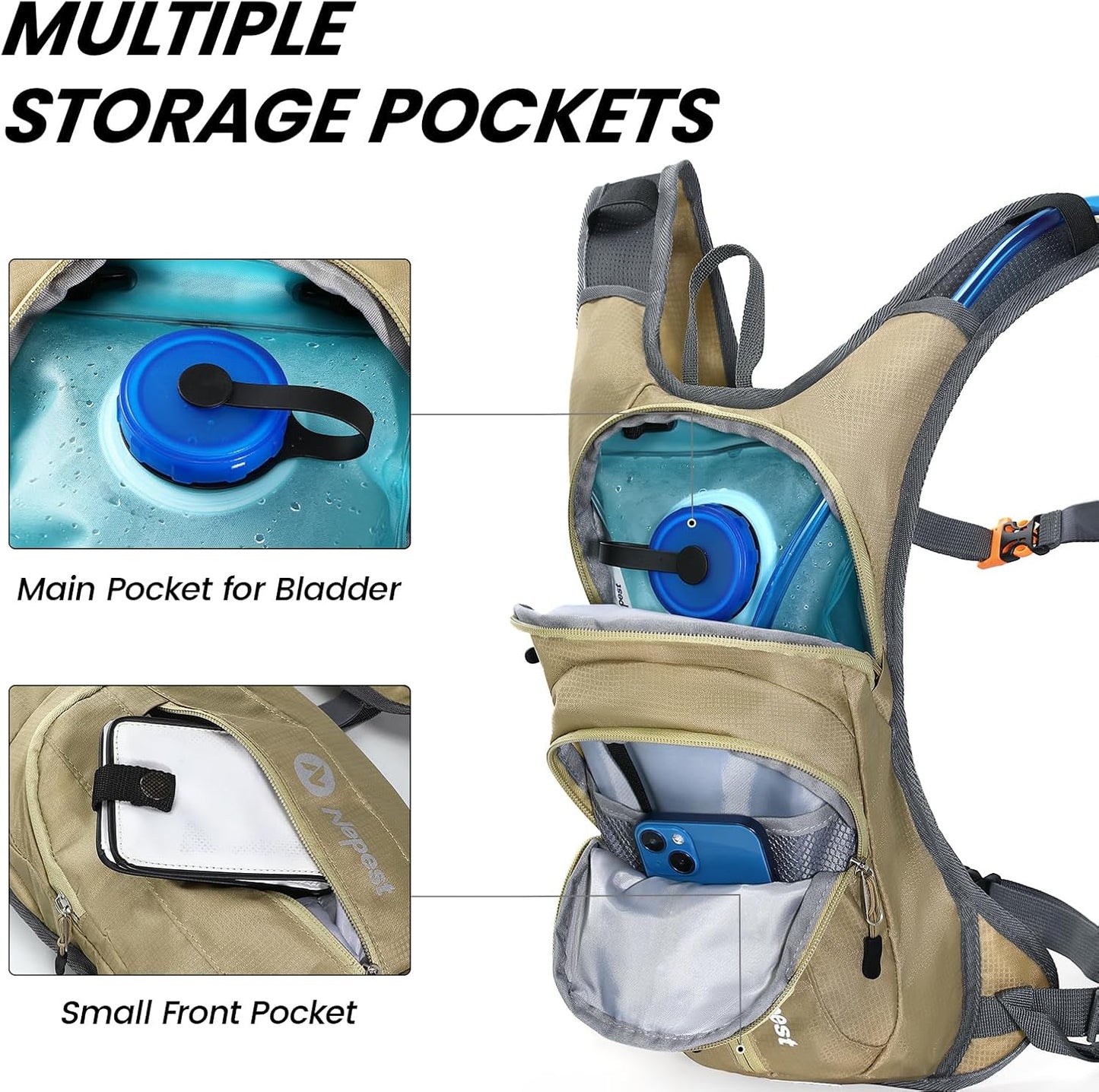 Nepest Hydration Pack Backpack for Women & Men, Lightweight Water Backpack with 2L Water Bladder for Hiking Cycling Running Biking