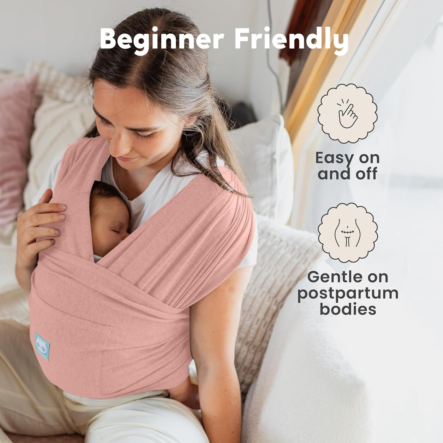 CuddleCarry™ Pre-Wrapped Baby Ring Sling by CuddleBug - Adjustable, Lightweight Baby Carrier Wrap - Ergonomic Front Carry for Newborn to Toddler (0-36m, 8-35 lbs) - Pink