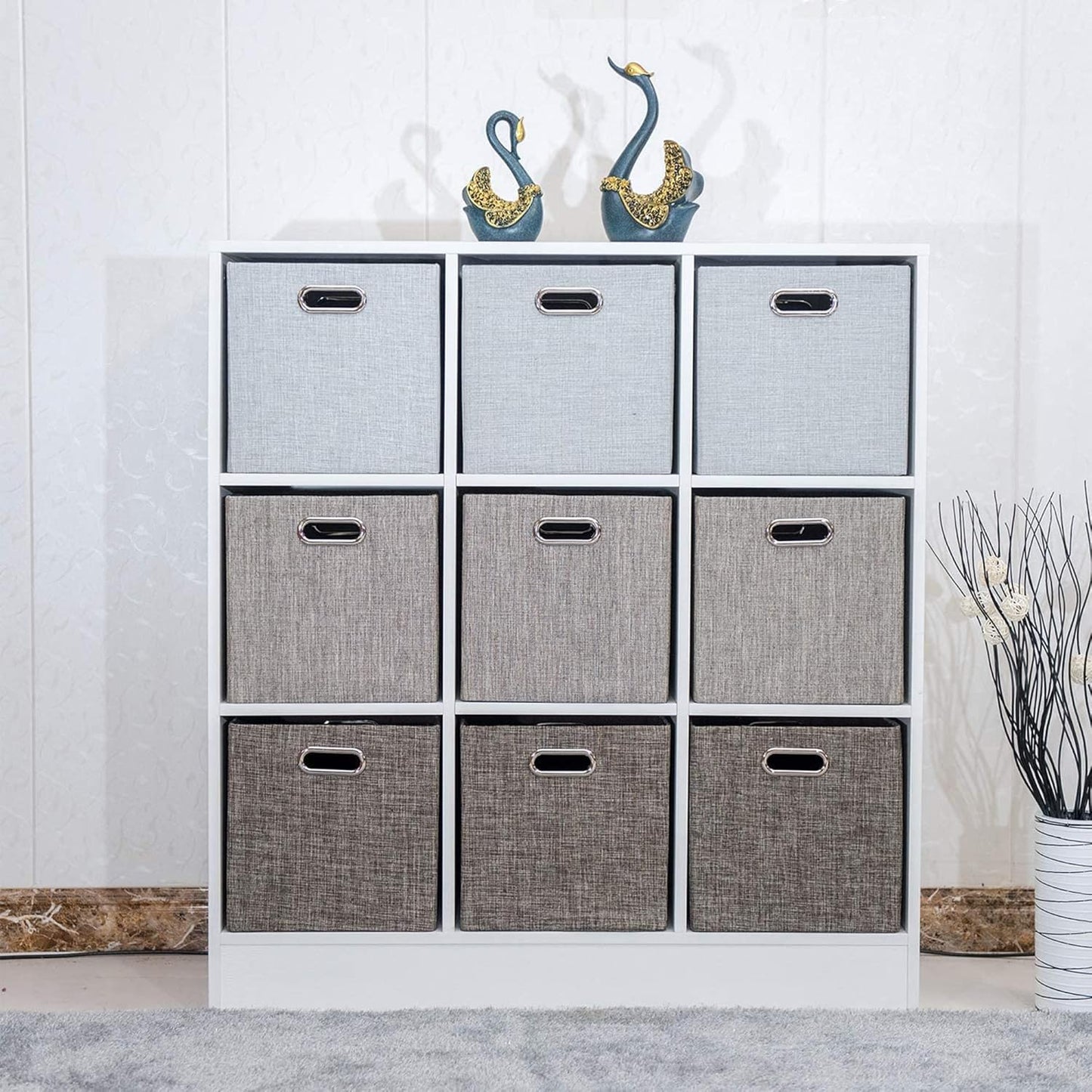 Posprica 3X Thicker Fabric Storage Cubes 13 inch Collapsible Storage Bins for Organization, Cubby Storage Baskets for Organizing Shelf Cabinet Bookcase Boxes, Set of 4, Coffee