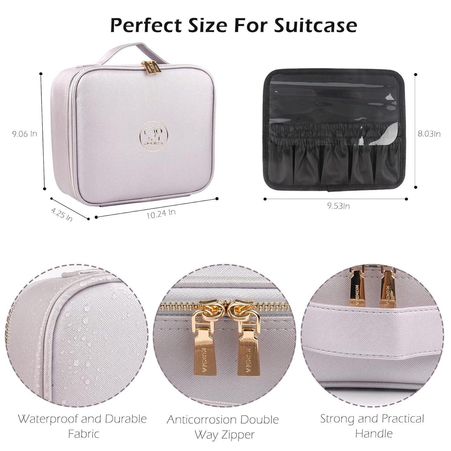 MOMIRA Travel Cosmetic Train Case with Lighted Mirror 3 Color Scenarios Cosmetic Bag Organizer with Adjustable Dividers Makeup Storage for Women, Makeup Accessories & Tools Case Violet Grey