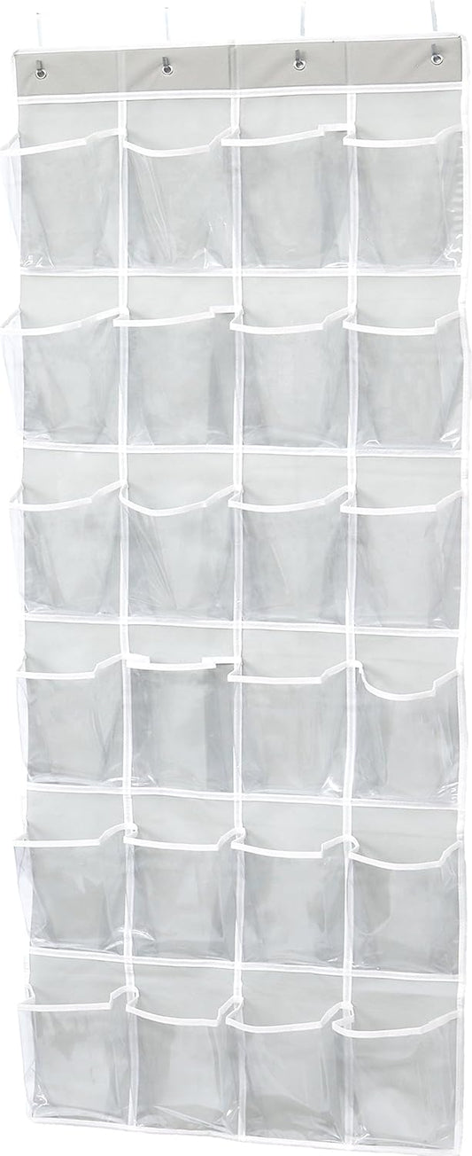 Simple Houseware 24 Pockets Large Clear Pockets Over The Door Hanging Shoe Organizer, Gray (56" x 22.5")