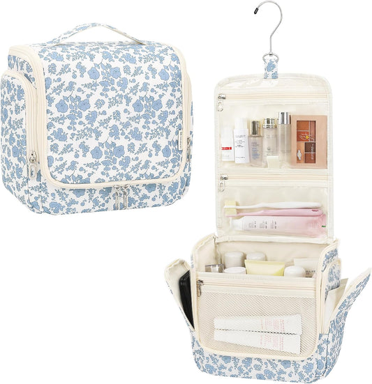 Relavel Hanging Toiletry Bag for Women Travel Makeup Bag Cosmetic Organizer Toiletries Bag for Travel Size Essentials Accessories Shower Caddy Bag for Bathroom Beach Gym, Floral Print