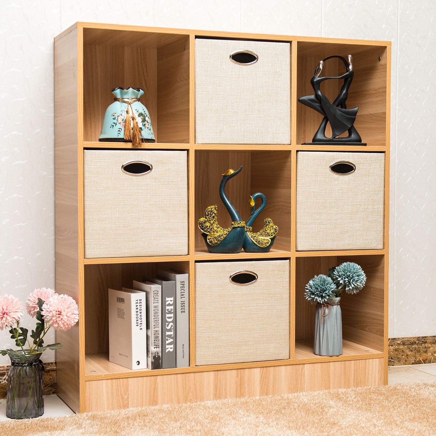 Posprica Storage Cubes, 12×12 Storage Bins, Fabric Drawers Organizer Basket, 4pcs, Beige