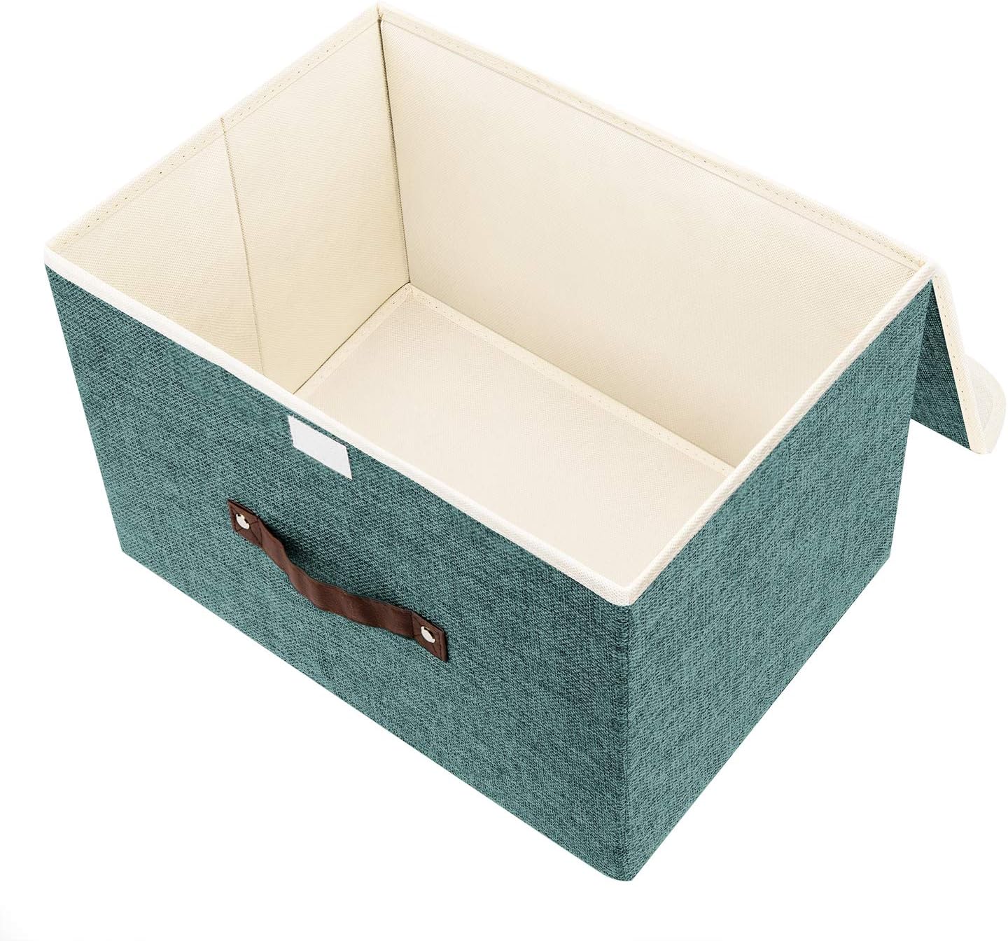 TYEERS Collapsible Storage Boxes, Washable Fabric Storage Bins with Lids, 14.9x9.8x9.8 inches, 3 Pack, Aqua Deep