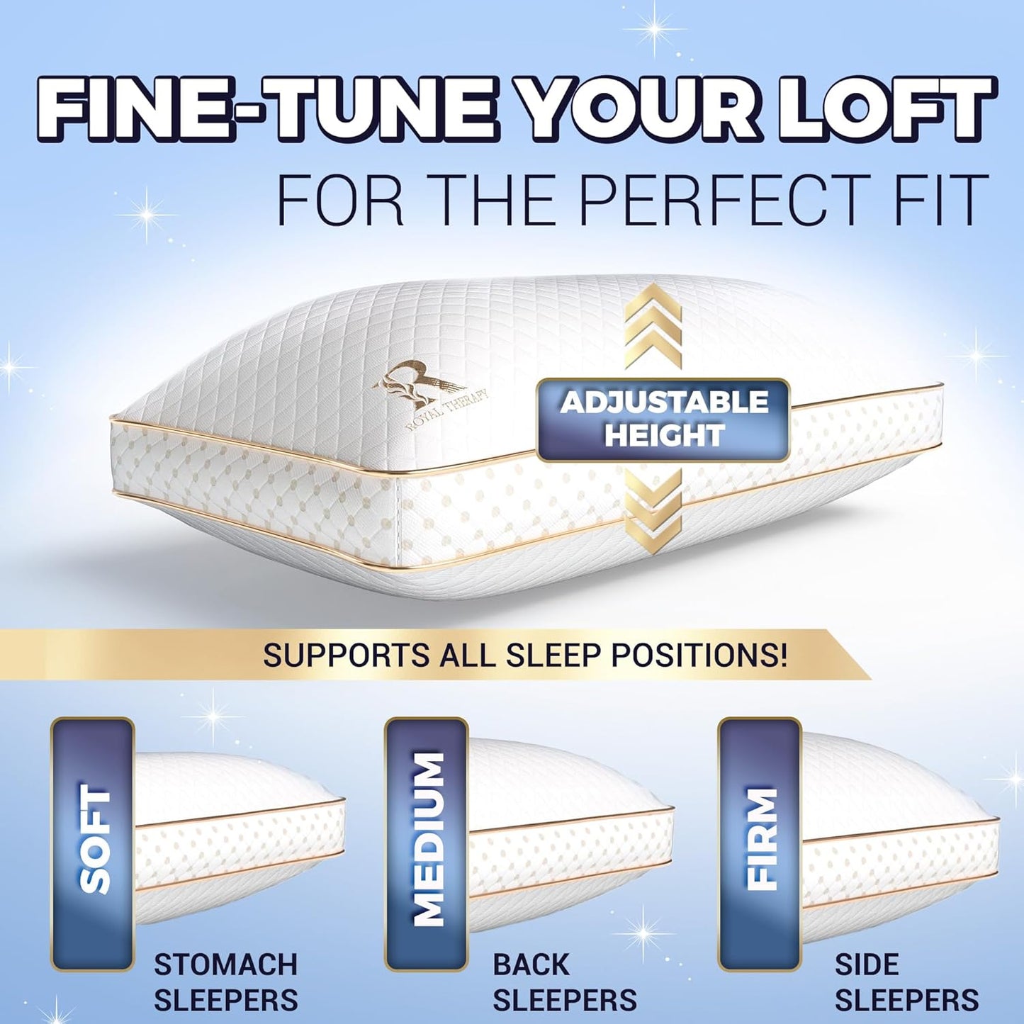 Royal Therapy King Memory Foam Pillows - Shredded Memory Foam Pillow for All Sleep Positions - Medium Firm Pillow with Adjustable Loft, Bamboo Rayon Cover, CertiPUR-US, Oeko-TEX Certified