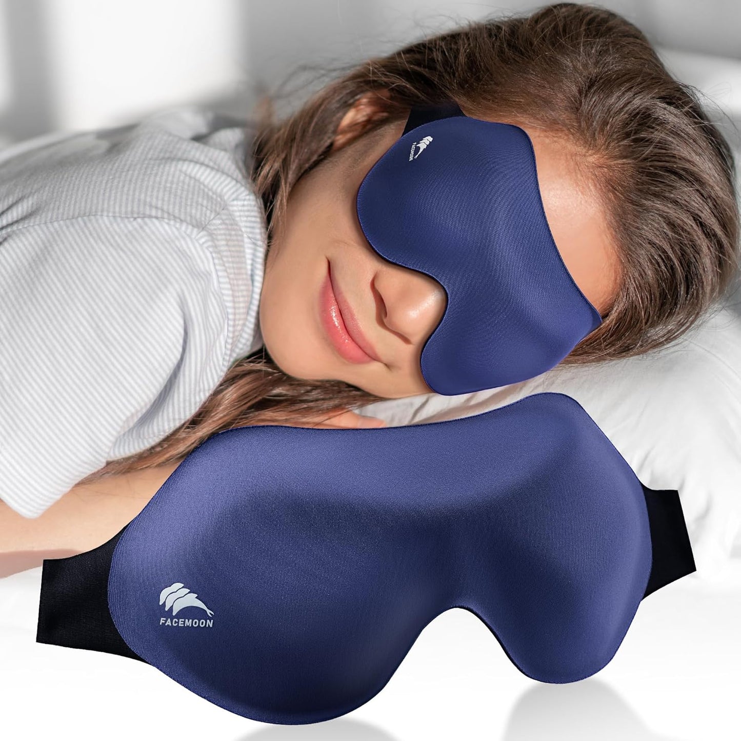 Eye Masks for Sleep Light Blocking: Lightweight 3D Contoured Eye Mask for Lash Extensions - Adjustable Strap Washable Zero Pressure - Perfect for Men Women Airplane Travel Yoga Meditation (Blue)