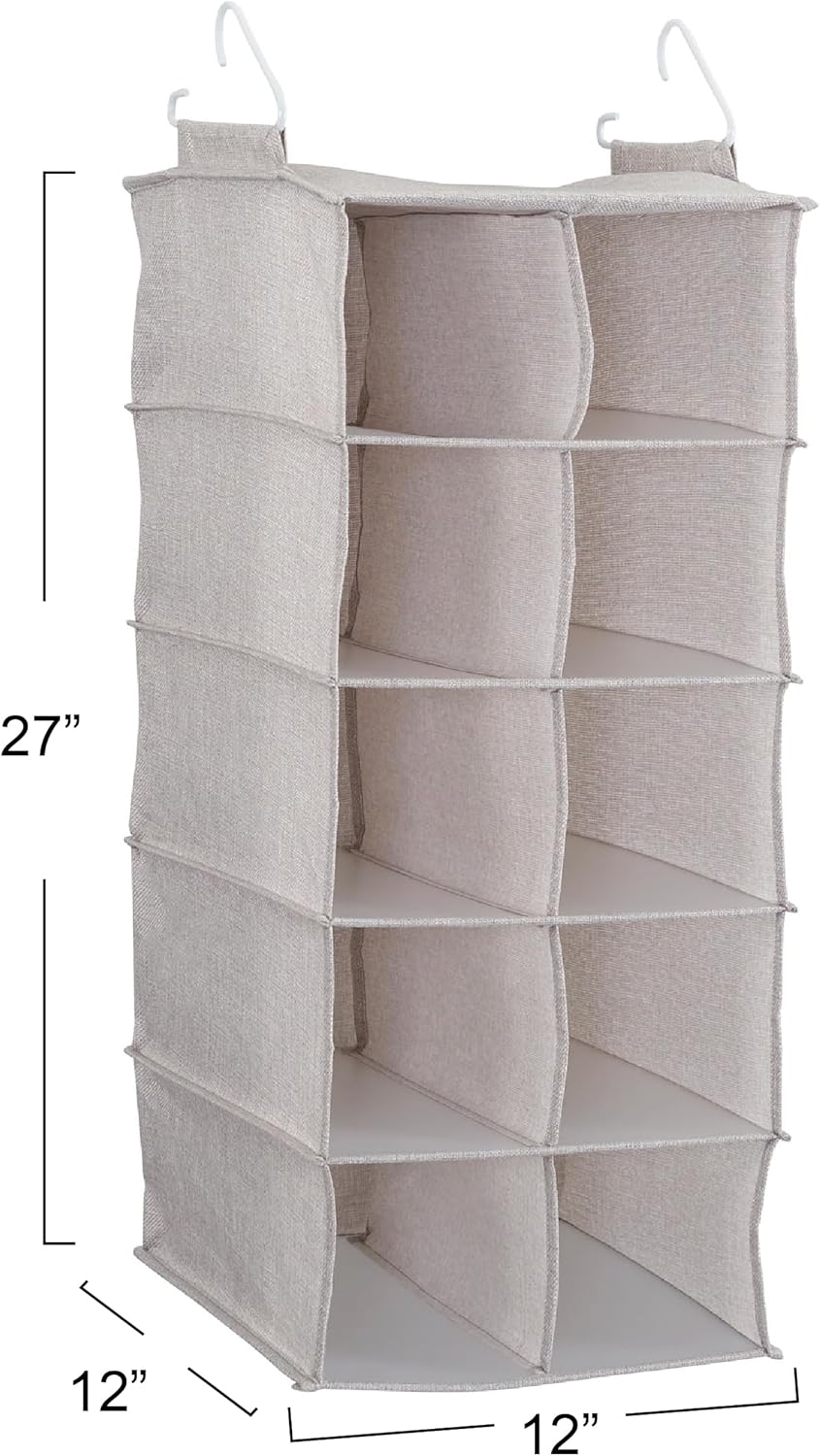 Household Essentials 10-Pocket Hanging Shoe Organizer, Side-by-Side Blended Canvas Storage, 2 Hooks for Excellent Support, The Perfect Space-Saving Organizer