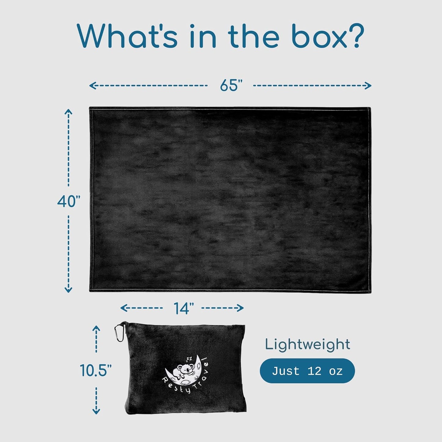 Resty 65"x40" Traveling Airplane Blanket, Onyx Black – Lightweight, Velvety Soft Blanket That Becomes a Travel Pillow – Must-Have Comfort for Planes & Road Trips – Travel Essentials for Women & Men