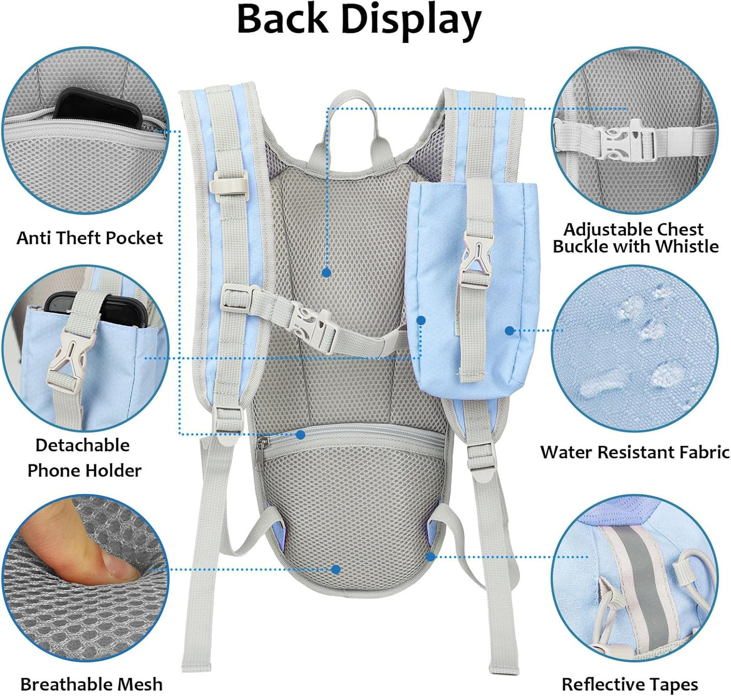 Lightweight Hydration Backpack 2L Water Bladder Pack for Running, Cycling, Hiking – Anti-Theft Water Backpack with Phone Holder, Trekking Pole Holder & Reflective Strips for Men & Women