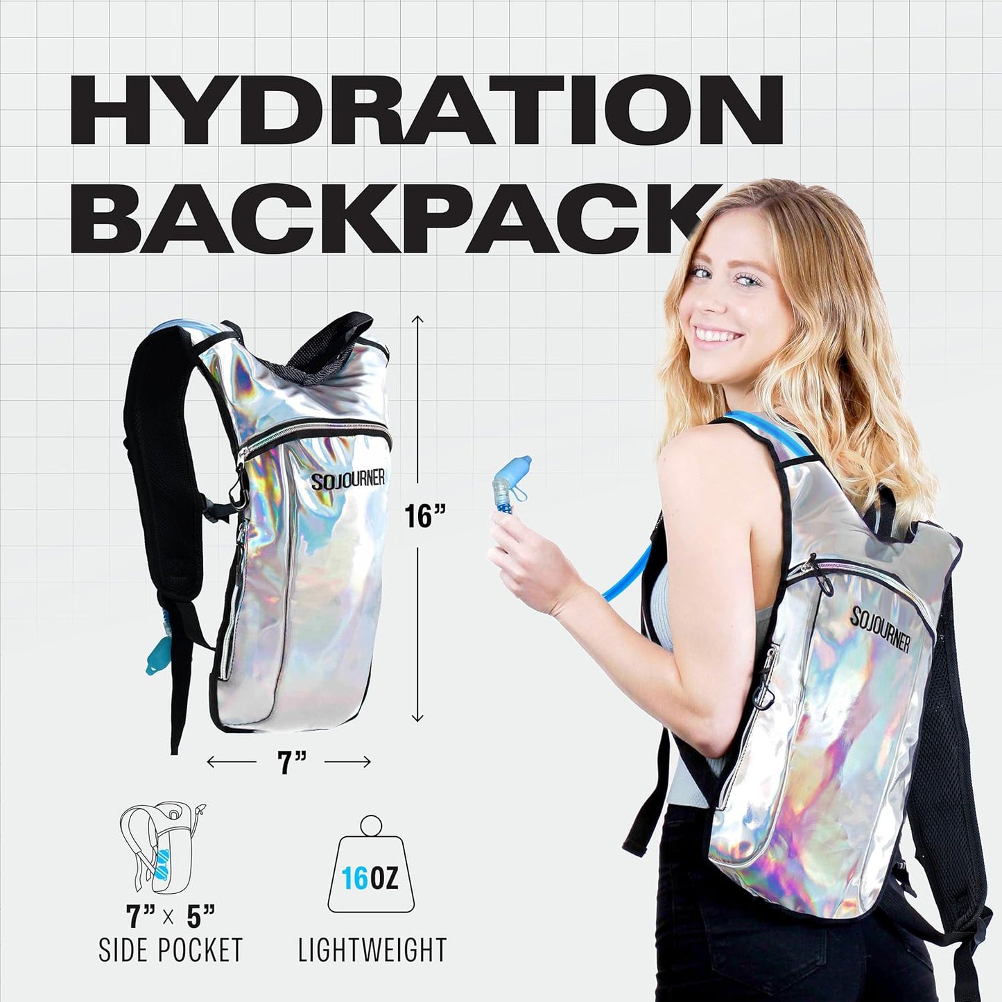Sojourner Rave Hydration Pack - Hydration Backpack - Hydropack with 2L Bladder - Water Backpack for Festivals, Hiking, Running, Biking and More
