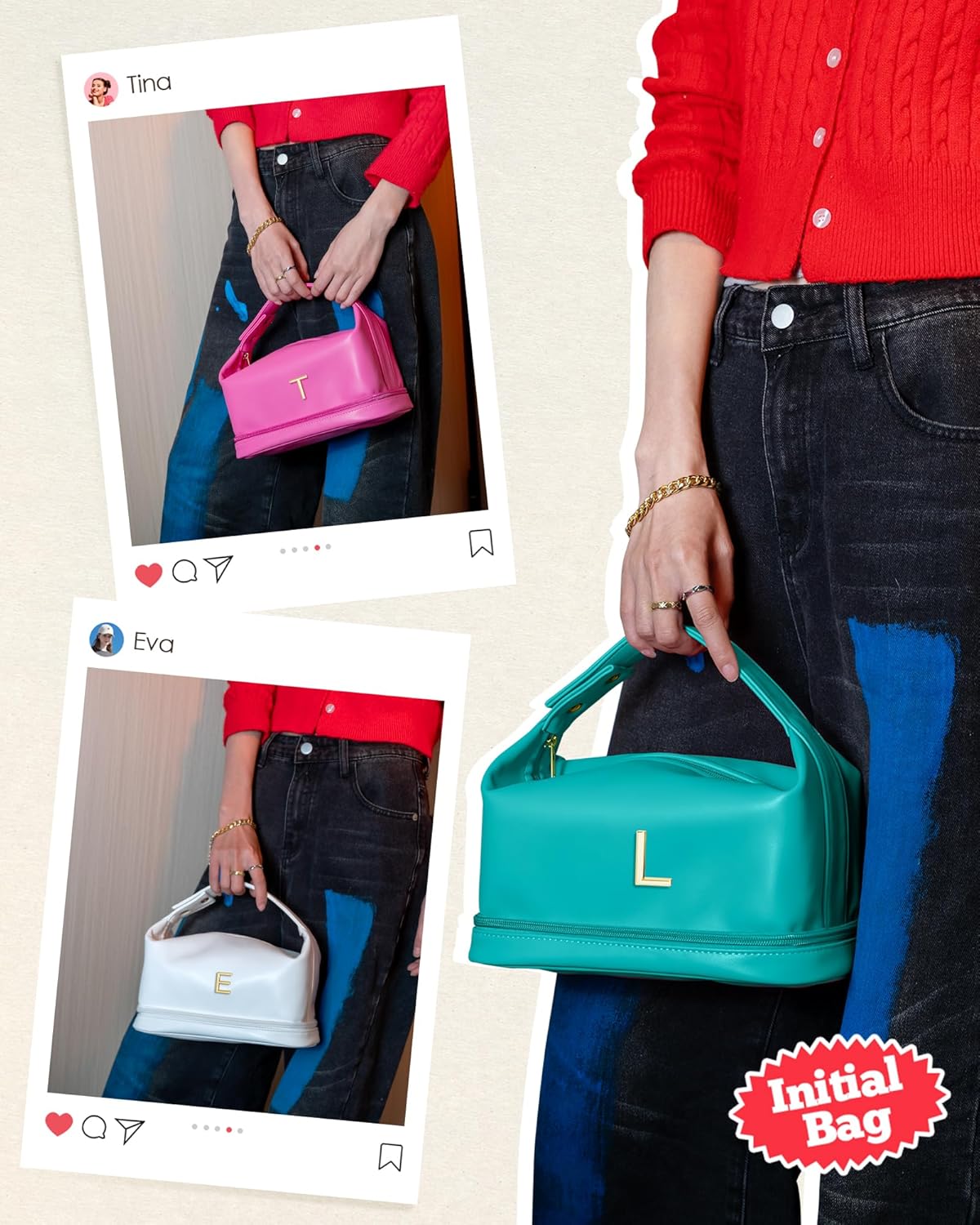 Gifts for Teenage Girls, Personalized Makeup Bag with Handle, Initial Double Layer Cosmetic Bag with Makeup Brush Organizer, Cute Cosmetic Pouch for Women, Gifts for Friends Female Mom