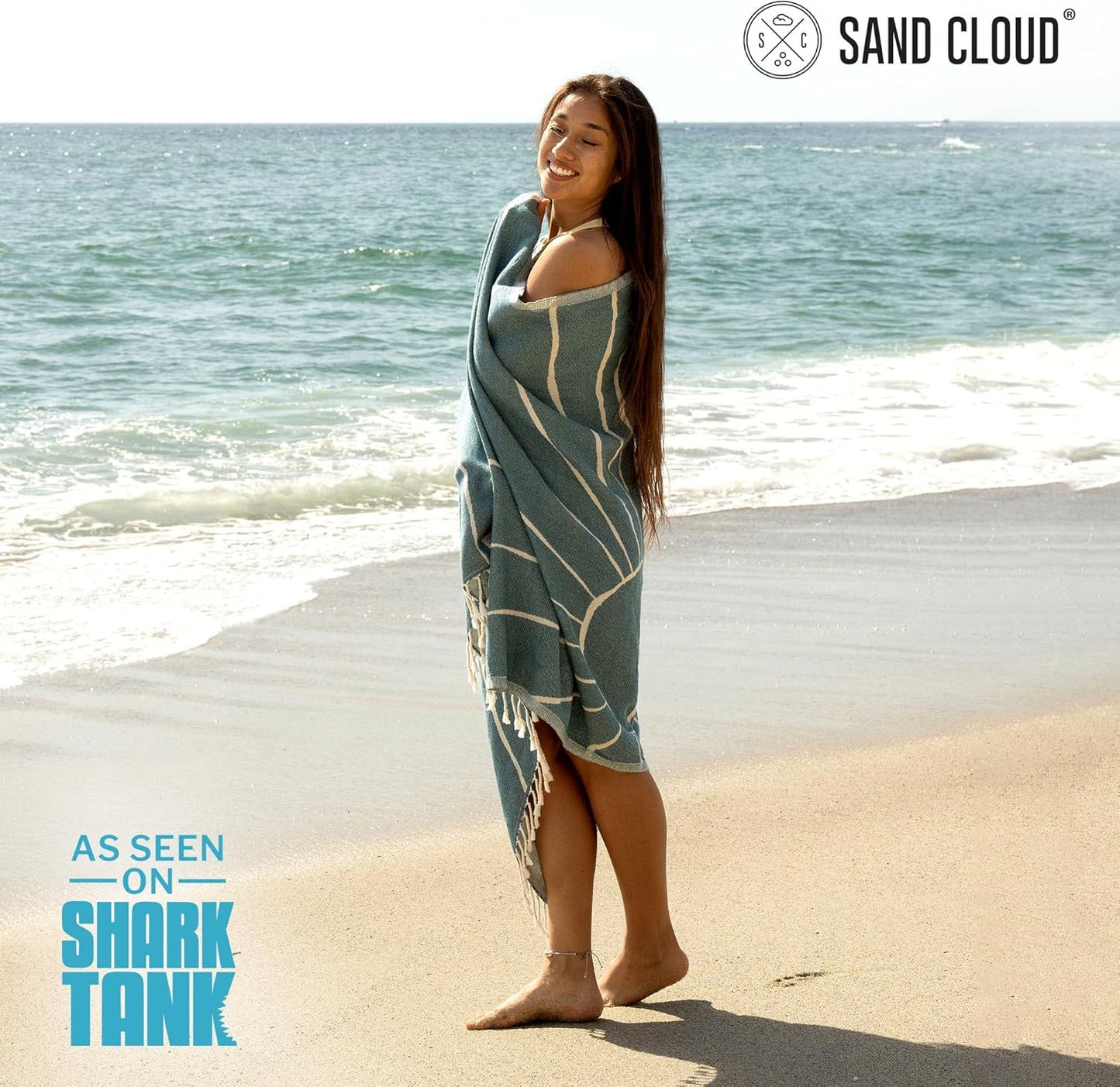 Sand Cloud Turkish Beach Towel - 100% Organic Cotton Turkish Bath Towels - Ultra Soft, Sand Free & Quick Dry Towel for Beach, Pool, or Picnic - As Seen on Shark Tank - Boho Sundown