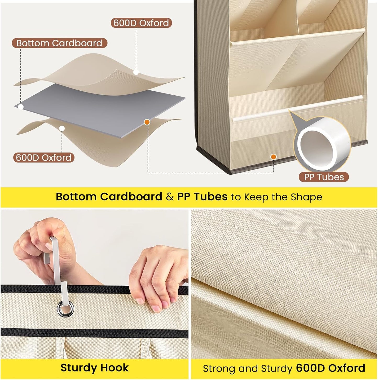 Over the Door Shoe Organizer for Closet, Shoes Rack for Closet with 15 Large Pockets, Hanging Shoe Organizers for Boot Storage, Behind the Door Narrow Shoe Holder for Small Shoes, Beige