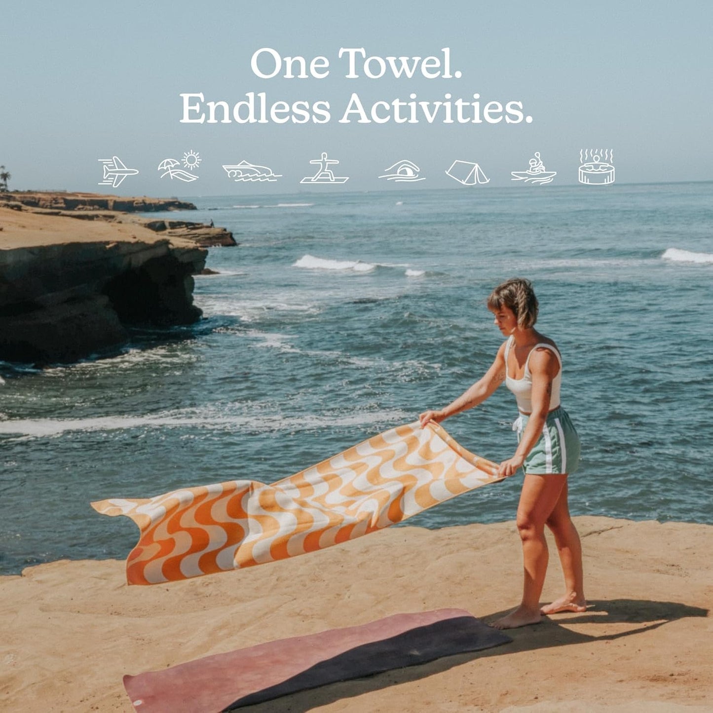 Nomadix Original Towel - Perfect for Beach, Pool, Travel, Camping, Yoga - Made with Recycled Materials - Super Absorbent - Sand Resistant - Copacabana Mango - 72.5x30