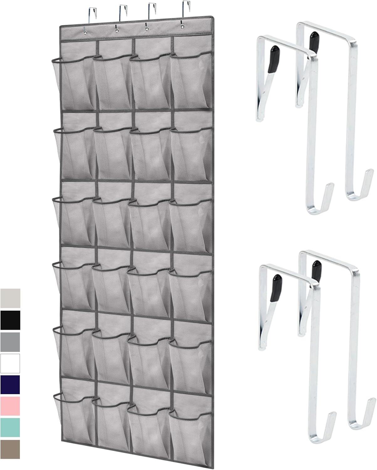 GORILLA GRIP Over the Door Shoe Organizer, 24 Large Breathable Mesh Pockets, Space Saving Hanging Storage Holder, Closet Rack Hanger Holds Up to 40 lbs, Hangs on Closets for Shoes, Accessories, Gray