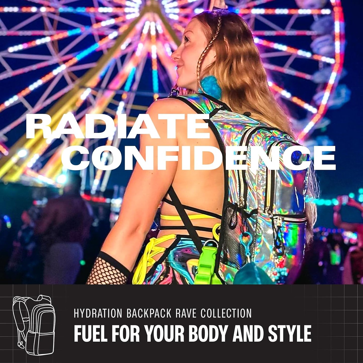 Sojourner Hydration Pack, Hydration Backpack - Water Backpack with 2l Hydration Bladder, Festival Essential - Rave Hydration Pack Hydropack Hydro for Hiking, Running, Biking, Festival Gear