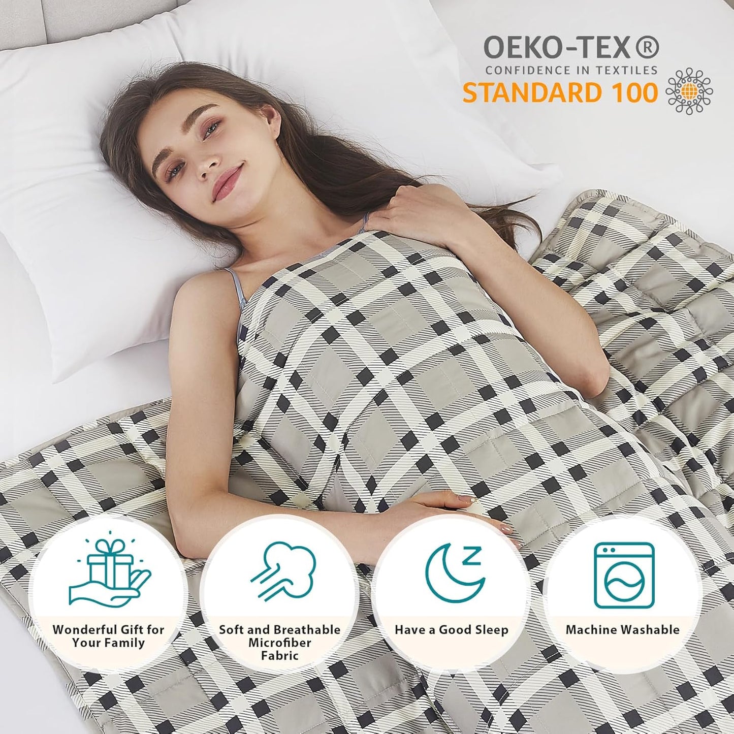 L'AGRATY Weighted Blanket - 60"x80" 20lbs Cooling Breathable Heavy Blanket Microfiber Material with Glass Beads for Adult All-Season Summer Fall Winter Soft Thick Comfort