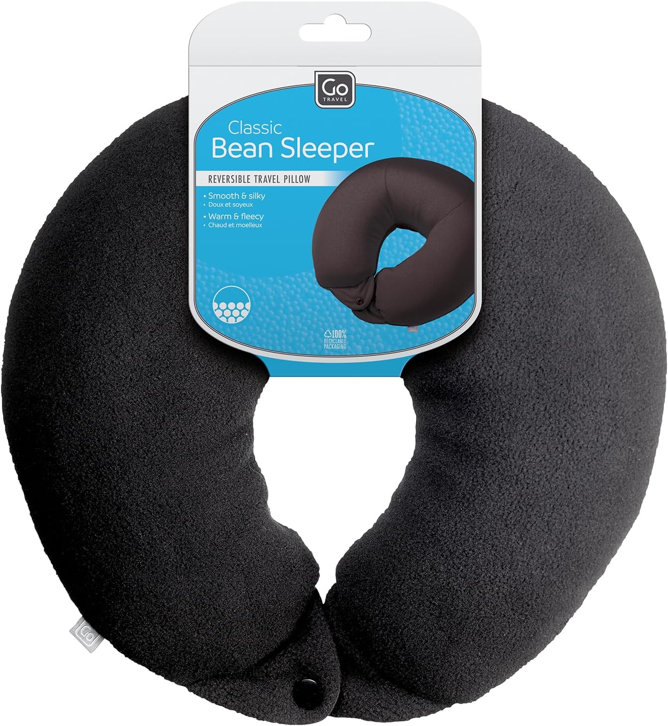Classic Bean Sleeper, Comfortable Travel Pillow Filled with Micro Polybeans, Neck Pillow for Uninterrupted Sleep, Ideal for Airplane, Bus, Car, and Train, Travel Essentials, Black