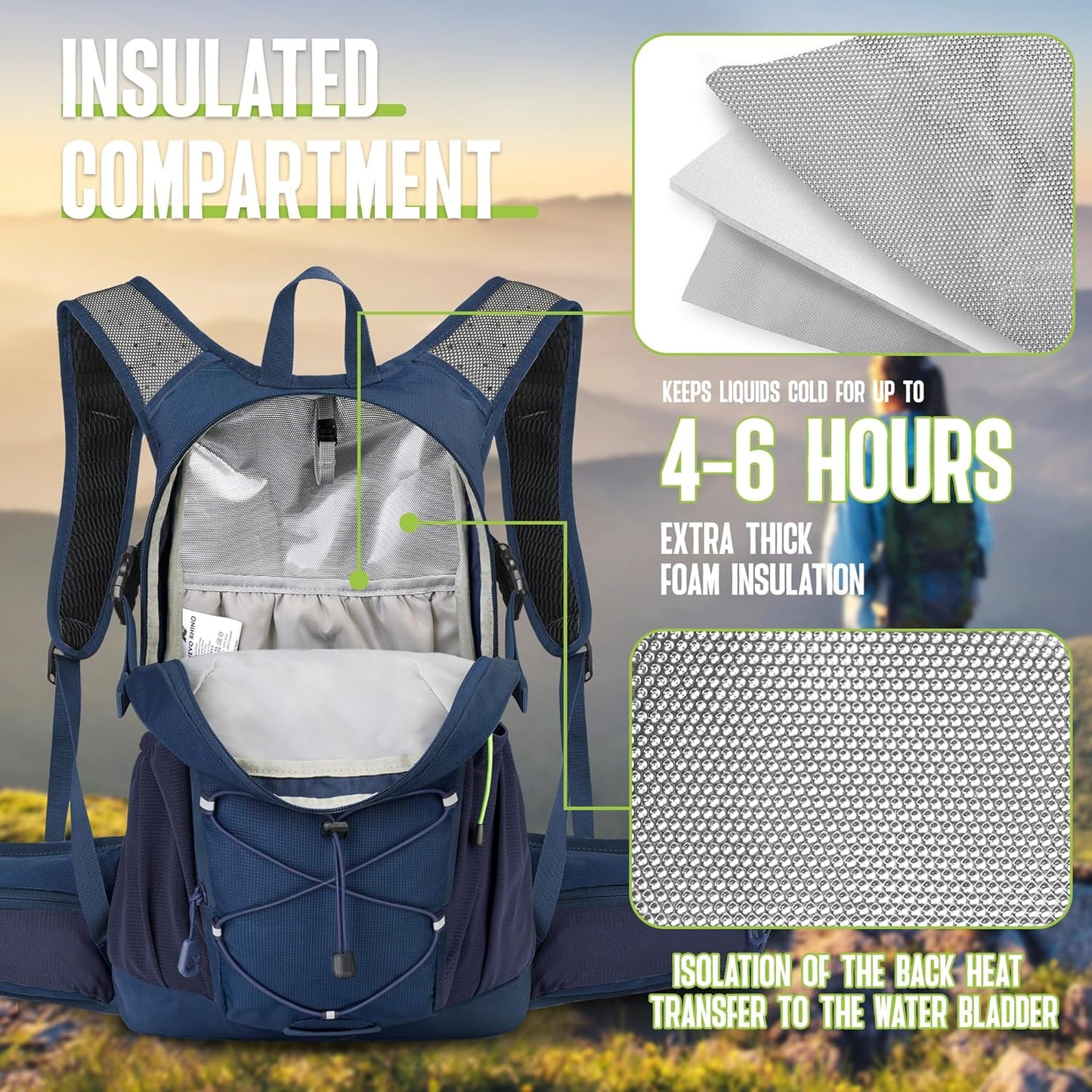 N NEVO RHINO Hydration Backpack, 18L Multipurpose Hiking Backpack with 3L Water Bladder, Water Backpack Insulated Hydration Pack Ideal for Hiking and Cycling