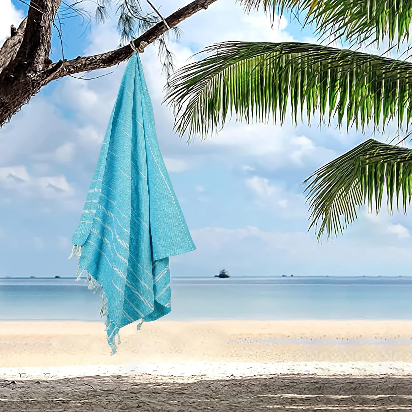 HILLFAIR Cotton Turkish Beach Towels, Quick Dry Lightweight Sand Free Peshtemal Towel for Bath Swim Yoga Pool Travel, Beach Accessories, Oversized Cotton Turkish Towels (39 x 72 inch- 4 Pack Sky)