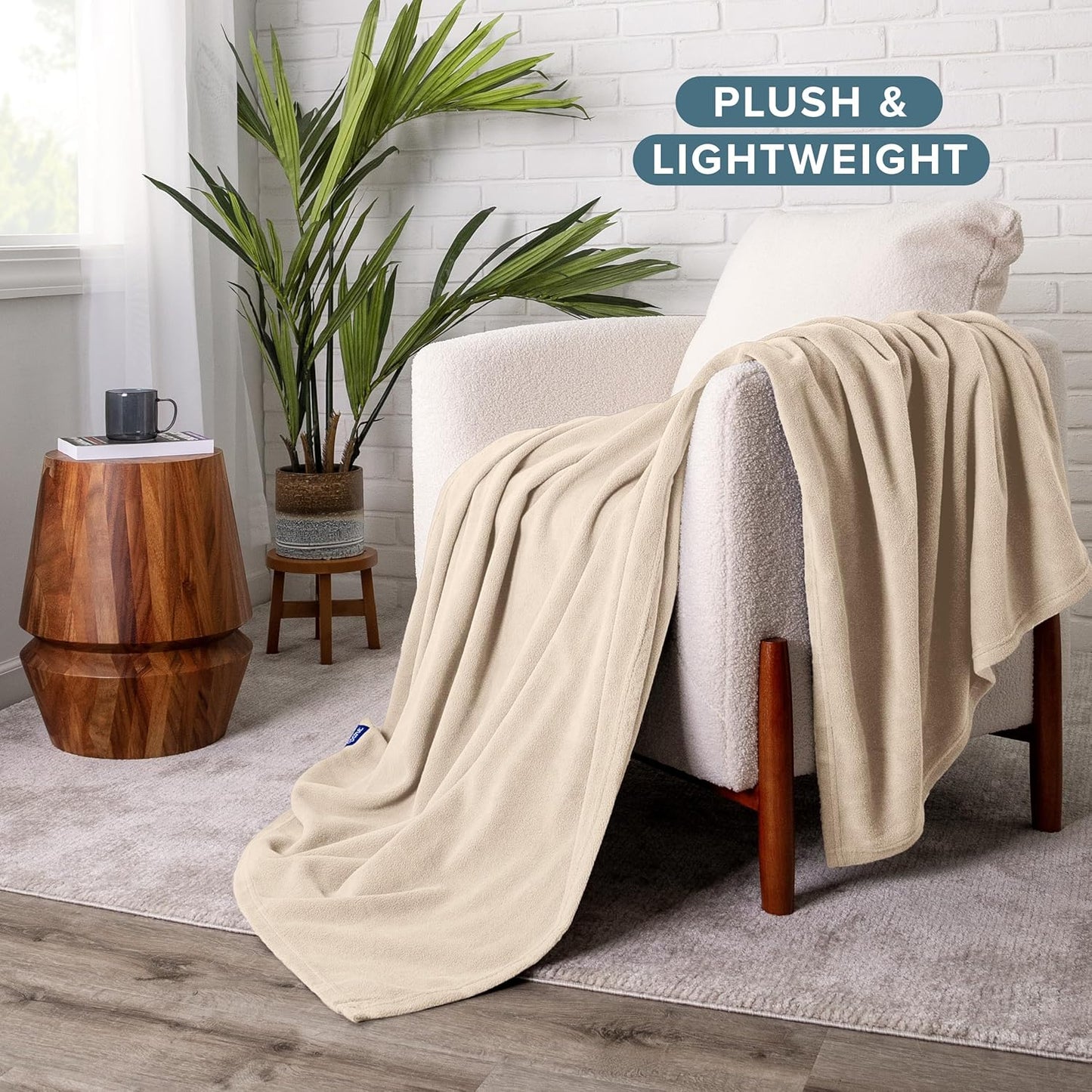 Bare Home Polar Fleece Blanket - Throw - Sand - Warm & Cozy - Premium Fleece - Blanket for Bed, Sofa, Camping, Travel and Cold Nights - Lightweight (Throw, Sand)