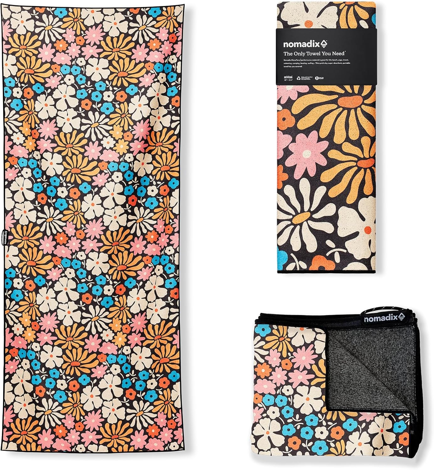 Nomadix Original Towel - Perfect for Beach, Pool, Travel, Camping, Yoga - Made with Recycled Materials - Super Absorbent - Sand Resistant - Hula Multi - 72.5x30