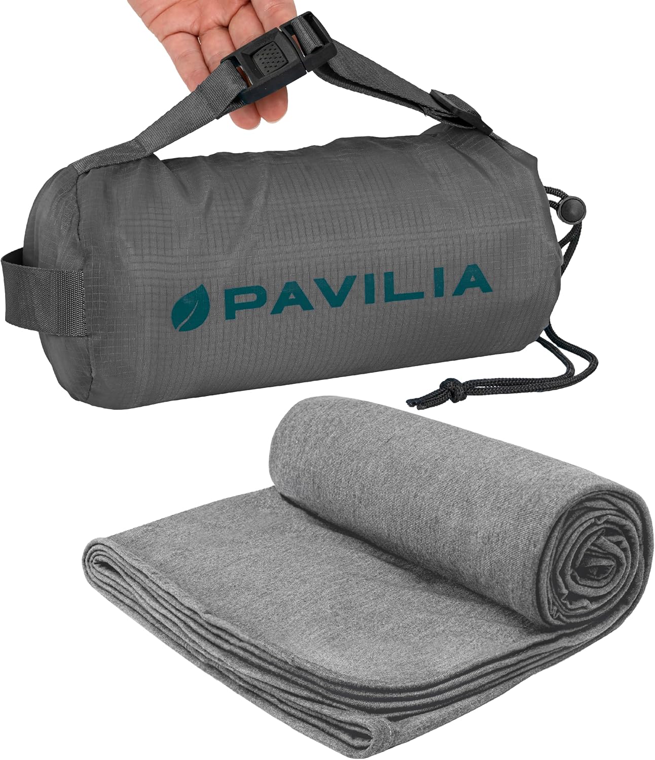 PAVILIA Travel Blanket Airplane Compact with Bag, Soft Packable Plane Blanket Kids Adults, Portable Camping Flight Essentials, Travelers Gifts Accessories, Luggage Backpack Strap, 65x40 Gray