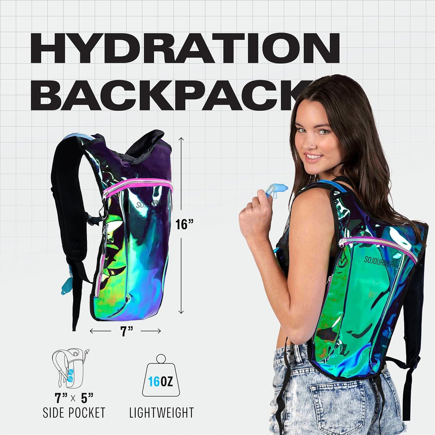 Sojourner Rave Hydration Pack - Hydration Backpack - Hydropack with 2L Bladder - Water Backpack for Festivals, Hiking, Running, Biking and More