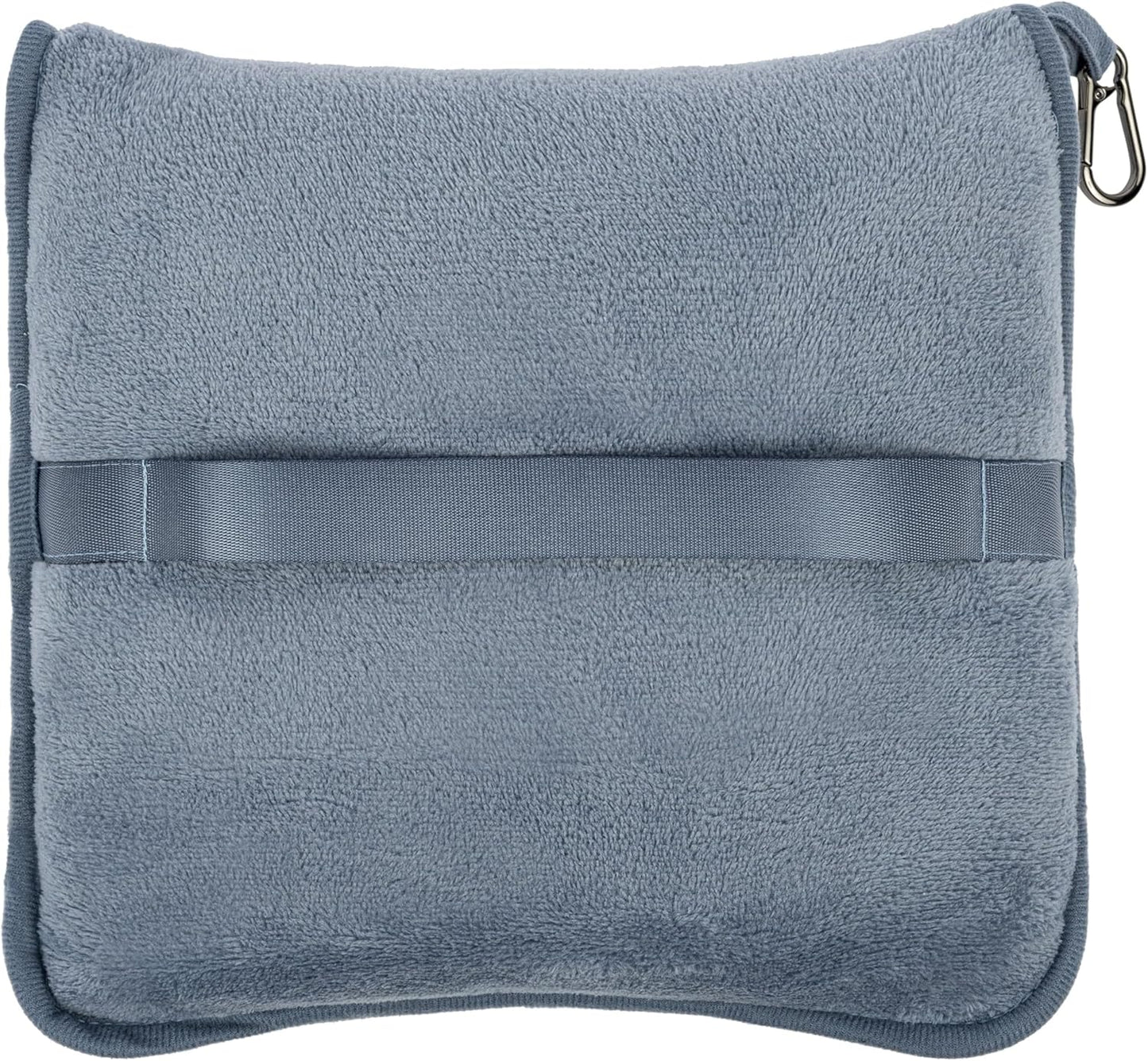 BlueHills Premium Soft Plush Travel Blanket Pillow for Airplane Traveling Essentials in a Bag Flight Throw with Hand Luggage Belt Backpack Clip Compact Portable Plane Accessories Grayish Blue - T026
