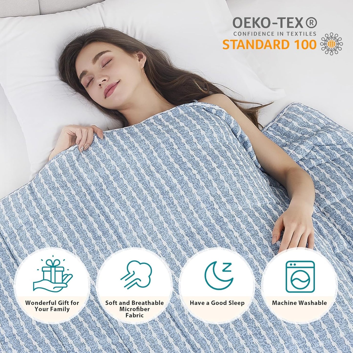 L'AGRATY Weighted Blanket - 48"x72" 15lbs Cooling Breathable Heavy Blanket Microfiber Material with Glass Beads for Adult All-Season Summer Fall Winter Soft Thick Comfort