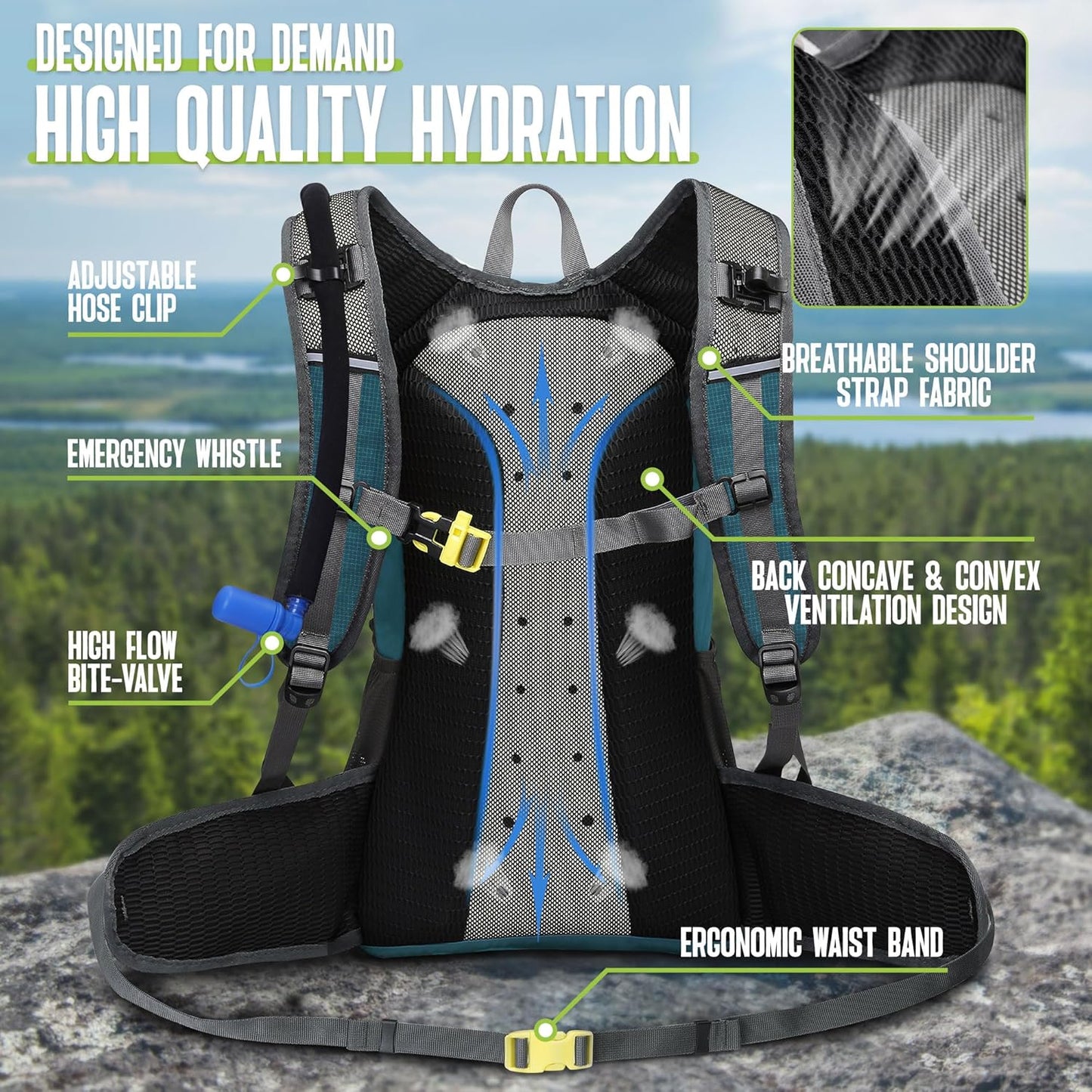 N NEVO RHINO Hydration Backpack, 18L Multipurpose Hiking Backpack with 3L Water Bladder, Water Backpack Insulated Hydration Pack Ideal for Hiking and Cycling